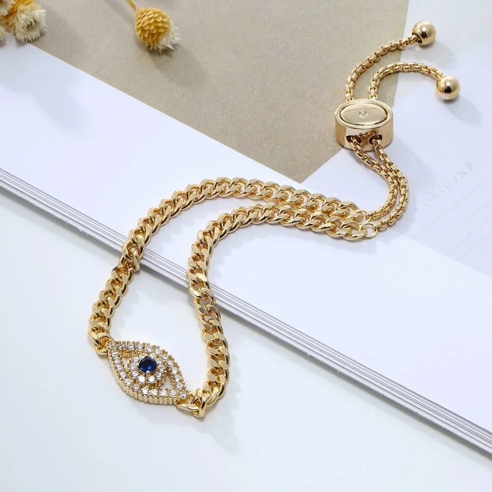 Evil Eye Bracelet, Sideway Cross Bracelet, Silver/Gold/Rose Gold Bracelet for Wo